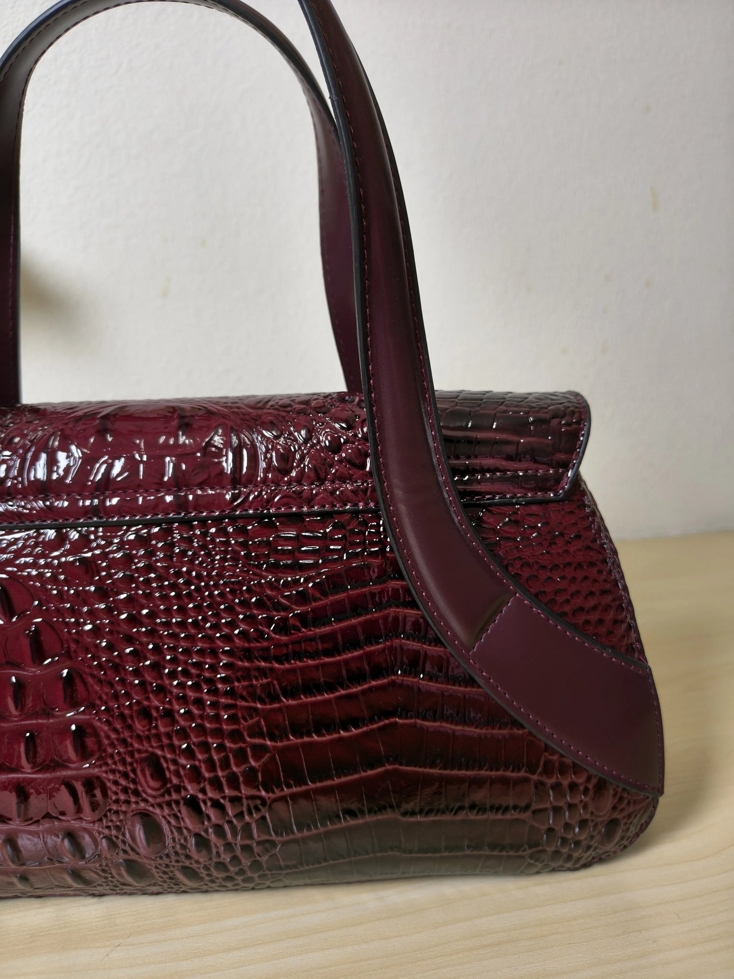 Burgundy Crocodile Embossed Long Structured Bag (E99)