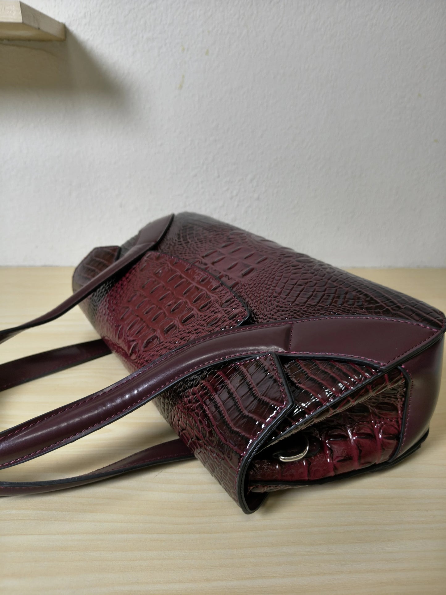 Burgundy Crocodile Embossed Long Structured Bag (E99)