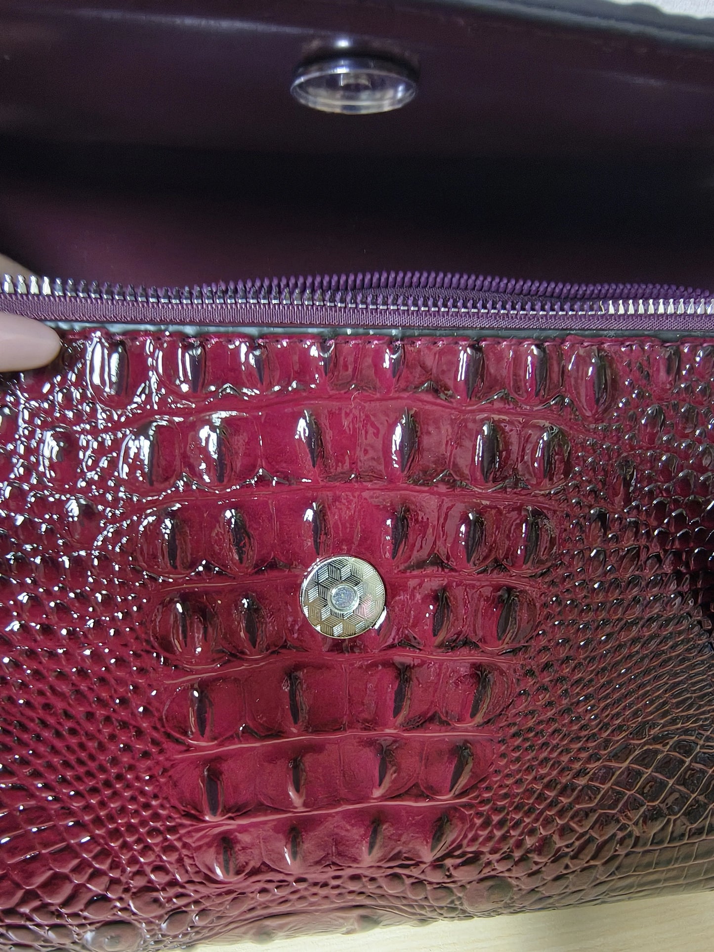 Burgundy Crocodile Embossed Long Structured Bag (E99)
