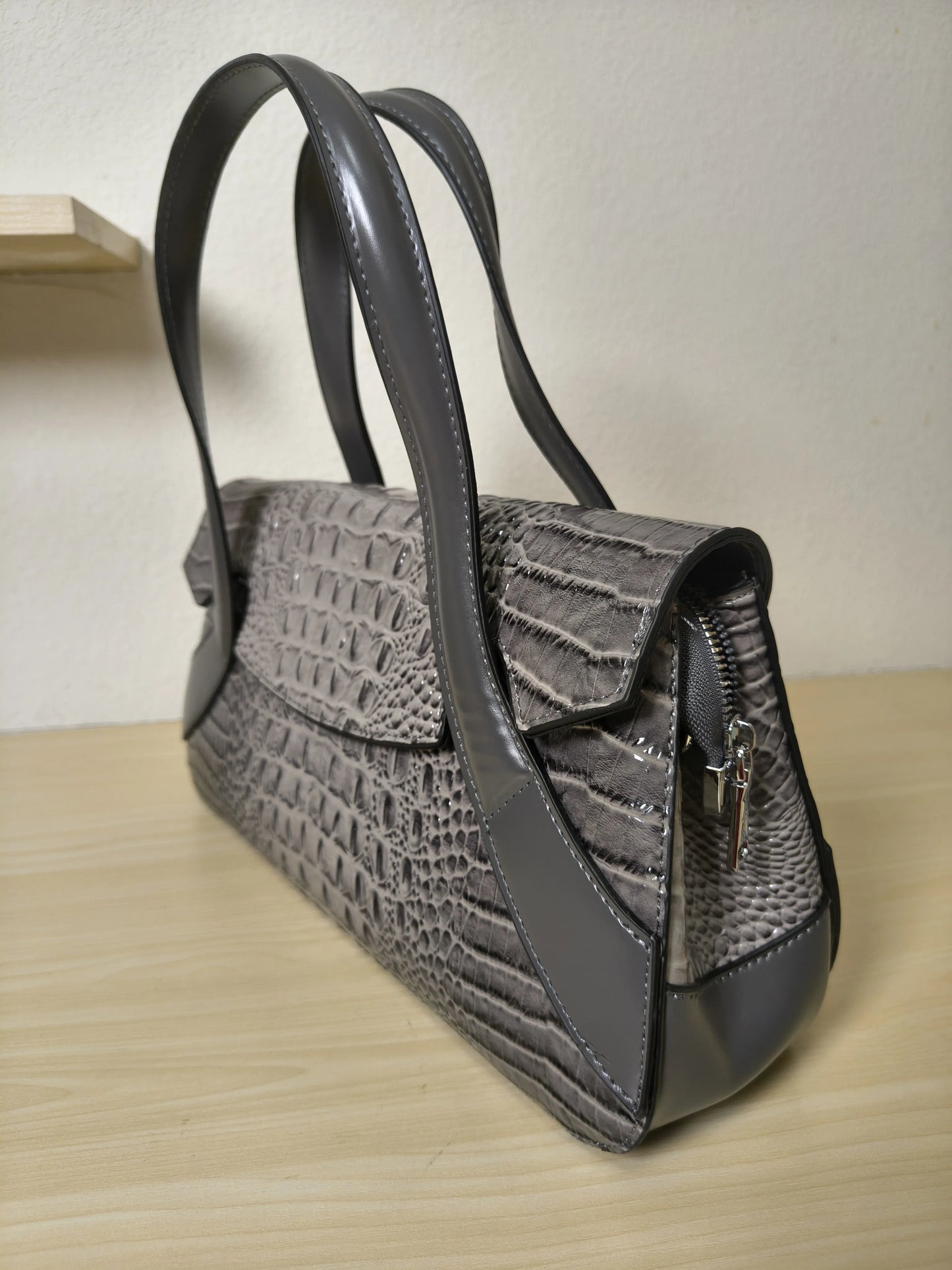 Grey Gradient Crocodile Embossed Long Structured Bag (E101)