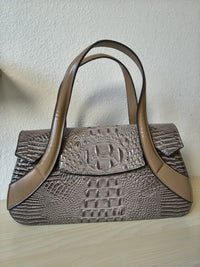 Khaki Crocodile Embossed Long Structured Bag (E102)