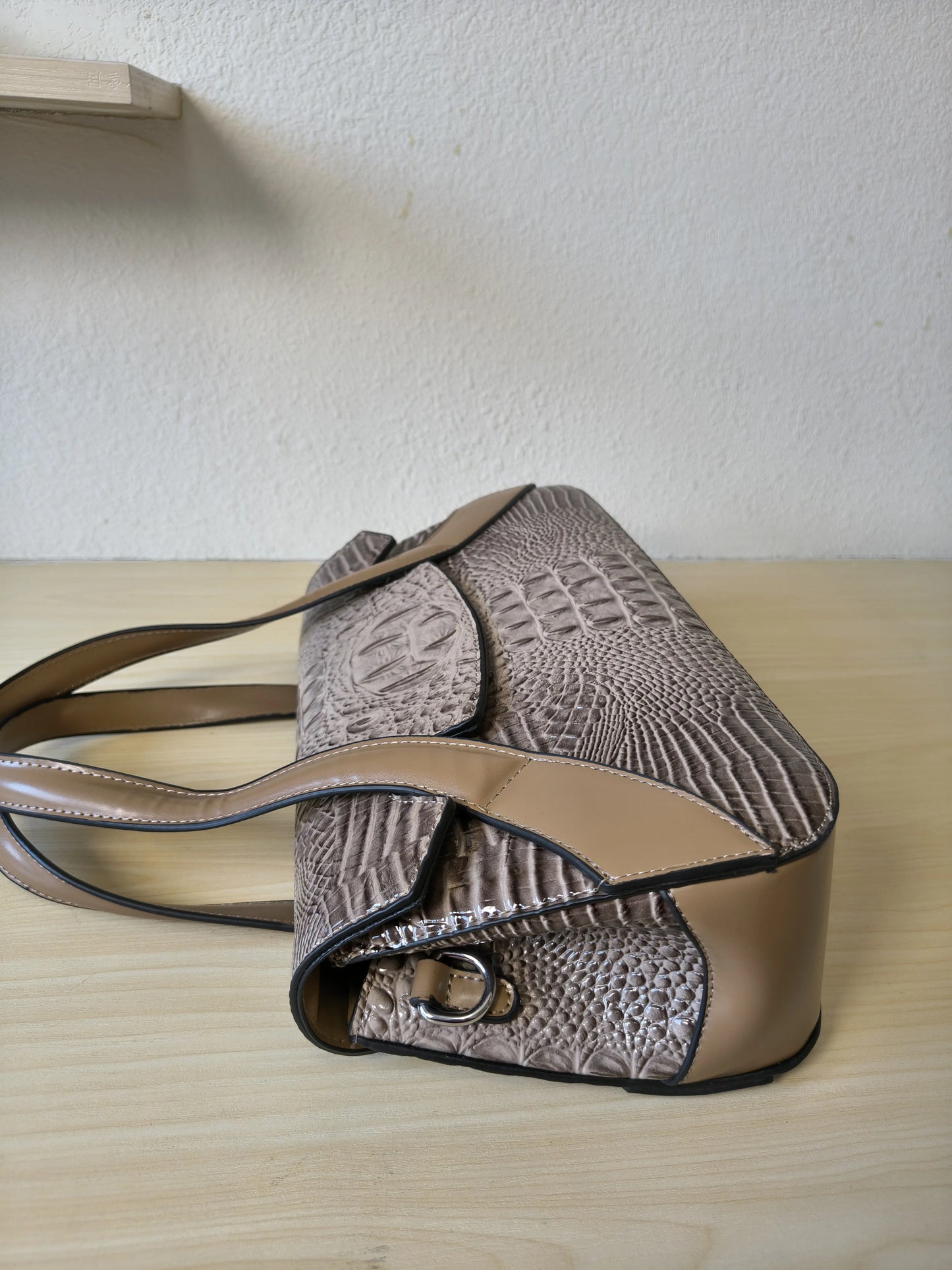 Khaki Crocodile Embossed Long Structured Bag (E102)