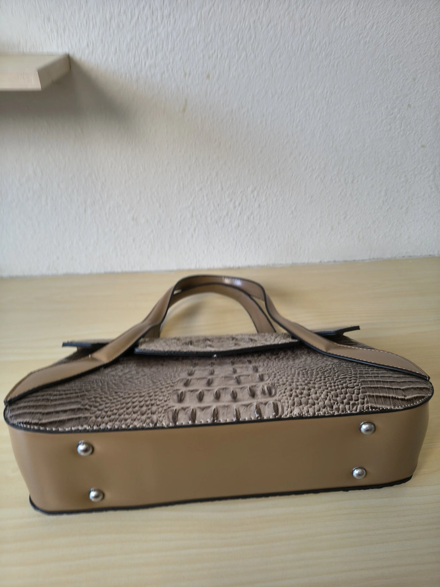 Khaki Crocodile Embossed Long Structured Bag (E102)