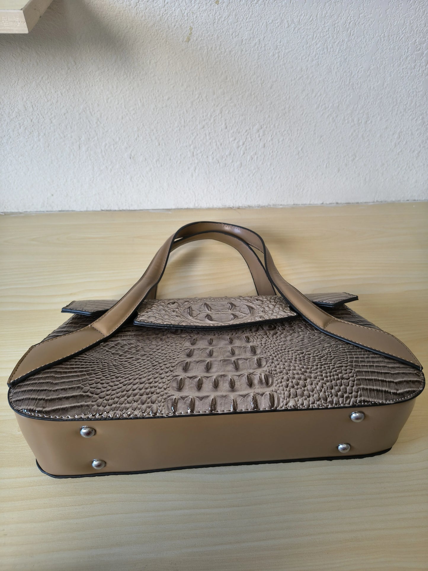 Khaki Crocodile Embossed Long Structured Bag (E102)