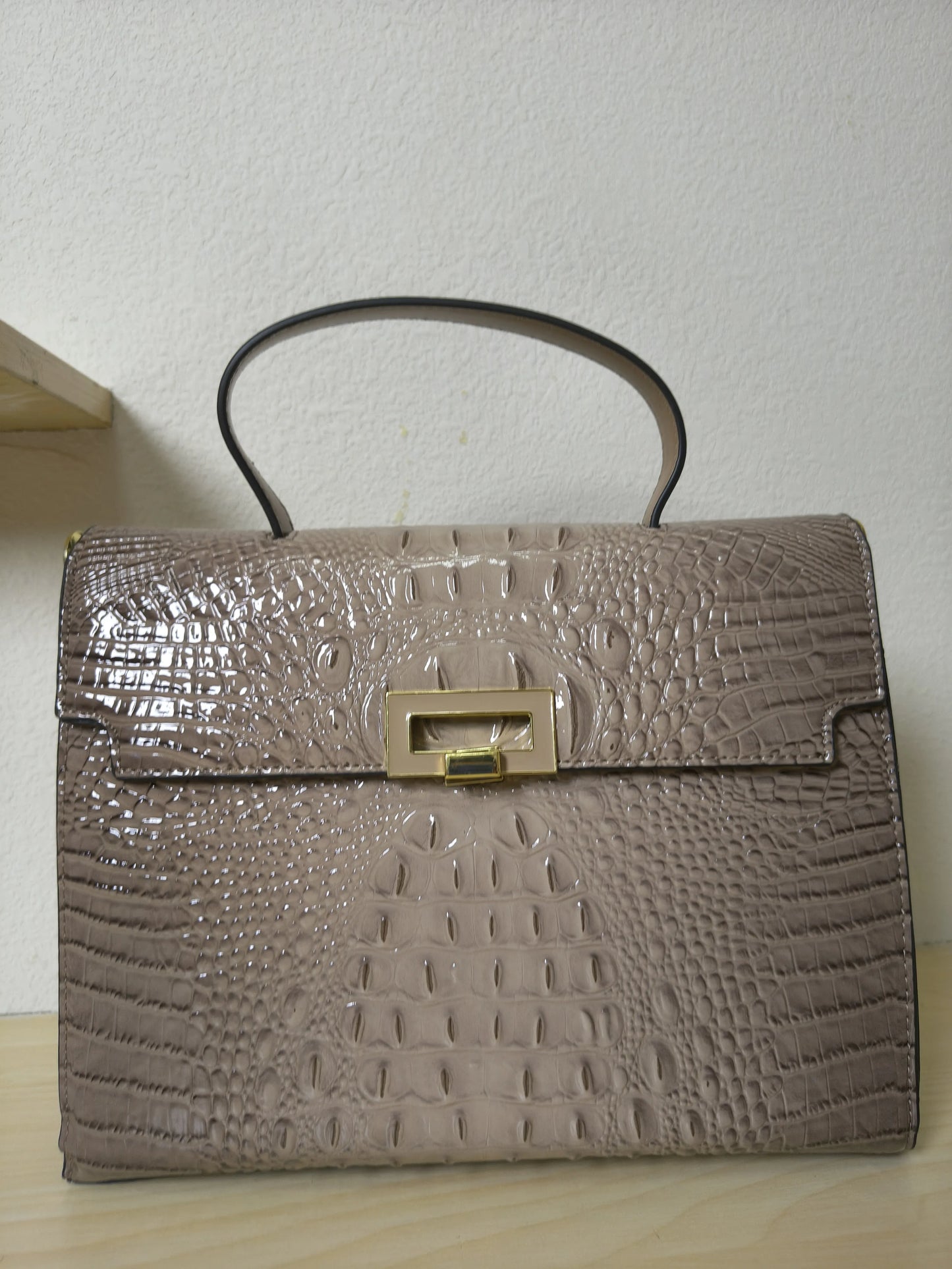 Khaki Gradient Crocodile Embossed Structured Bag (E103)