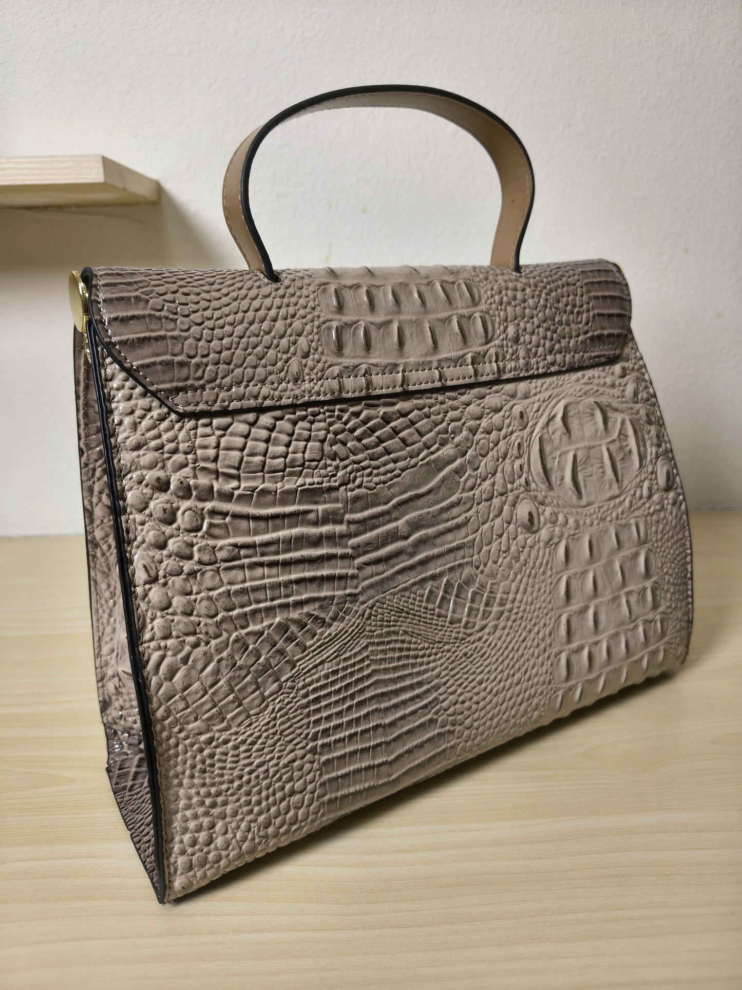Khaki Gradient Crocodile Embossed Structured Bag (E103)