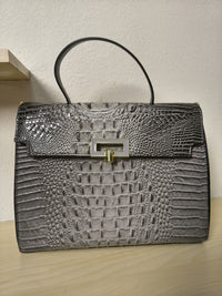 Grey Gradient Crocodile Embossed Structured Bag (E104)