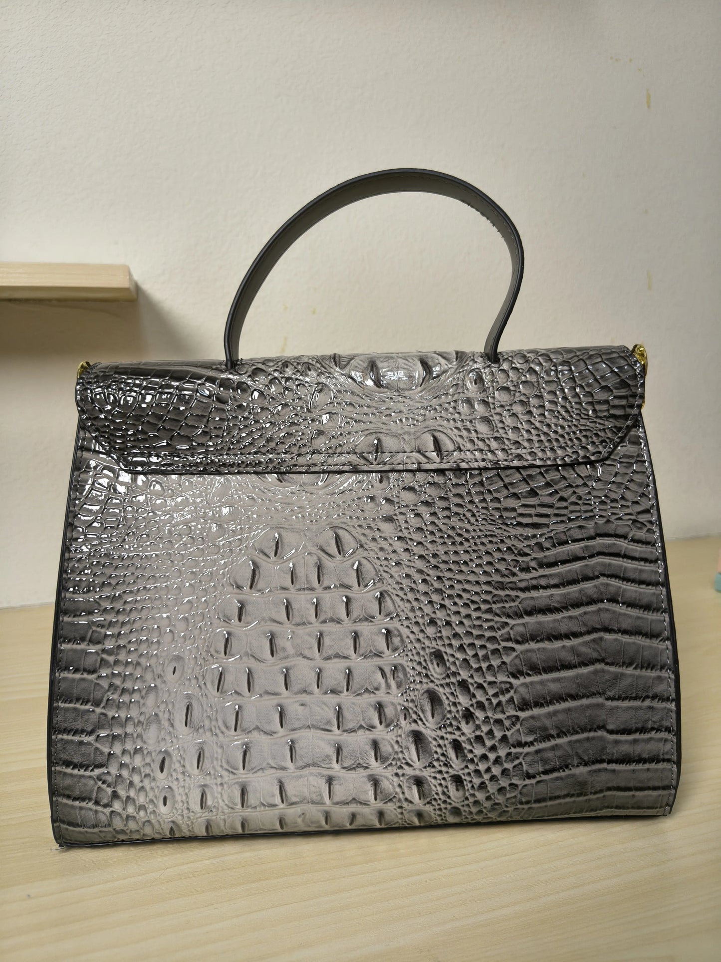 Grey Gradient Crocodile Embossed Structured Bag (E104)