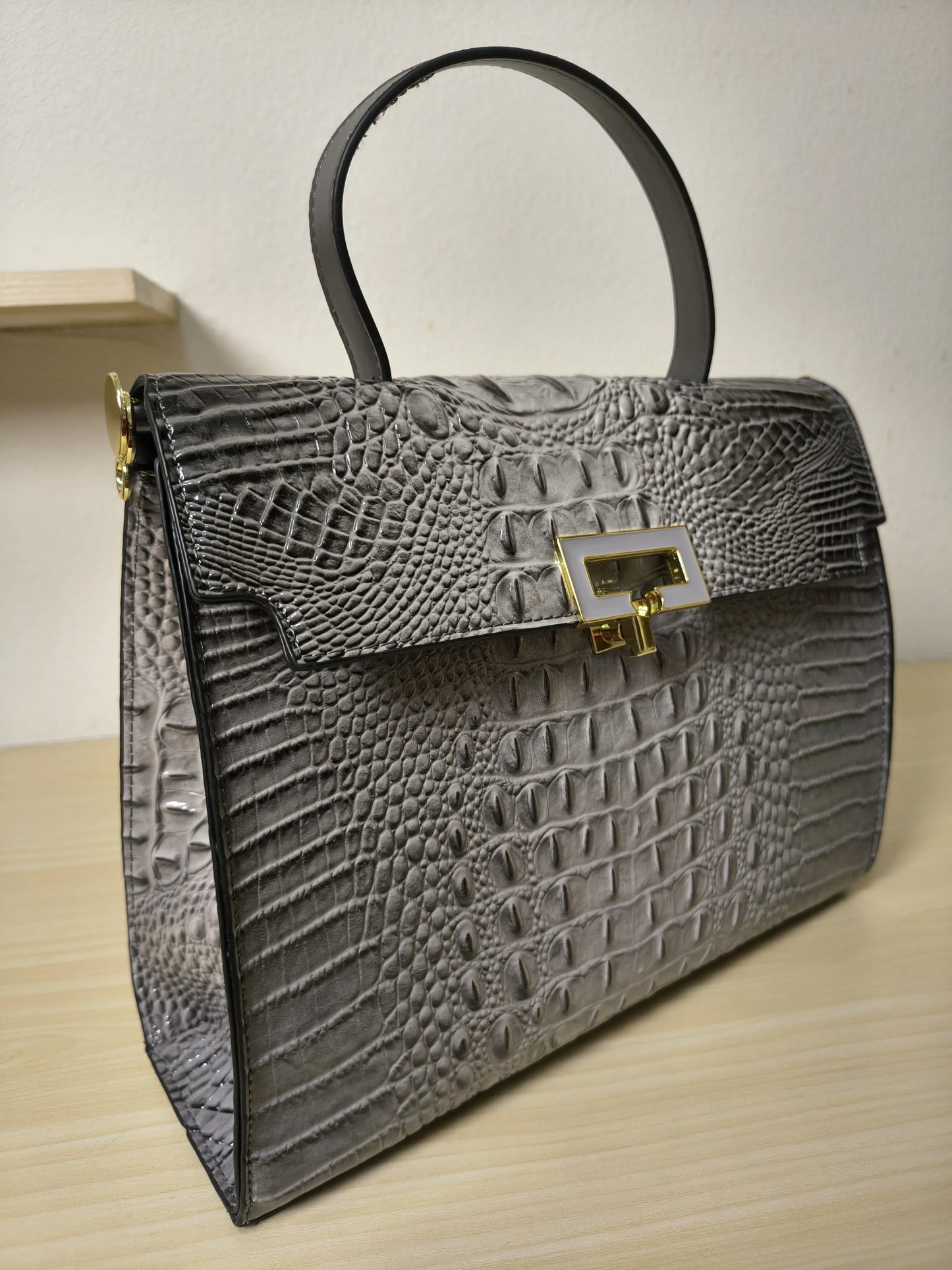 Grey Gradient Crocodile Embossed Structured Bag (E104)