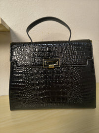Black Crocodile Embossed Structured Bag (E105)