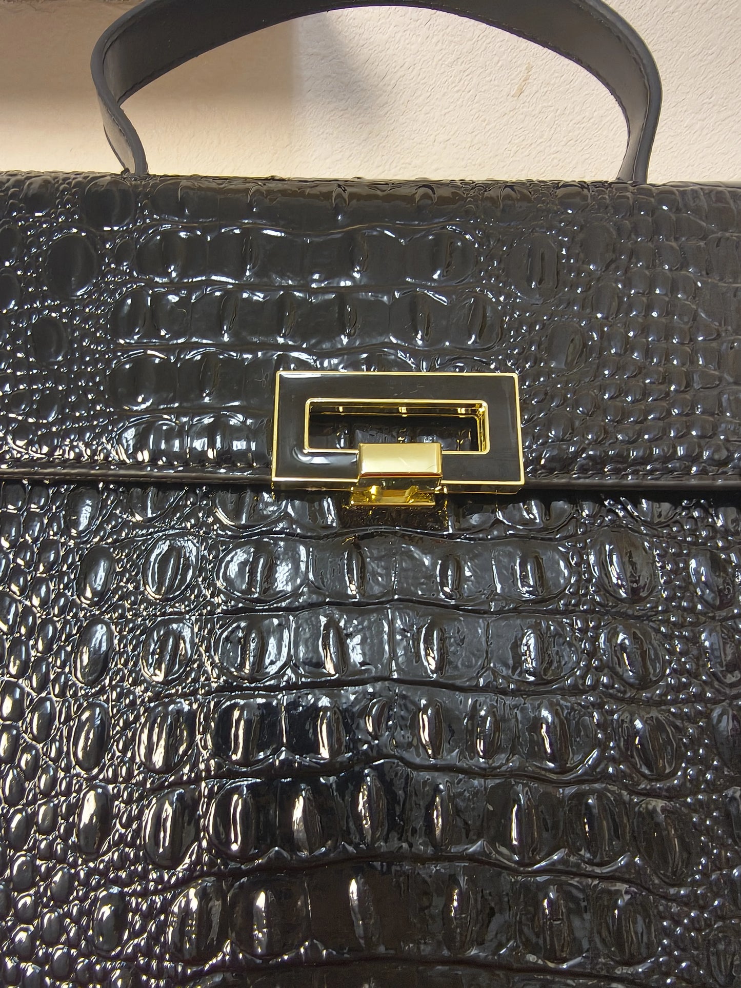 Black Crocodile Embossed Structured Bag (E105)