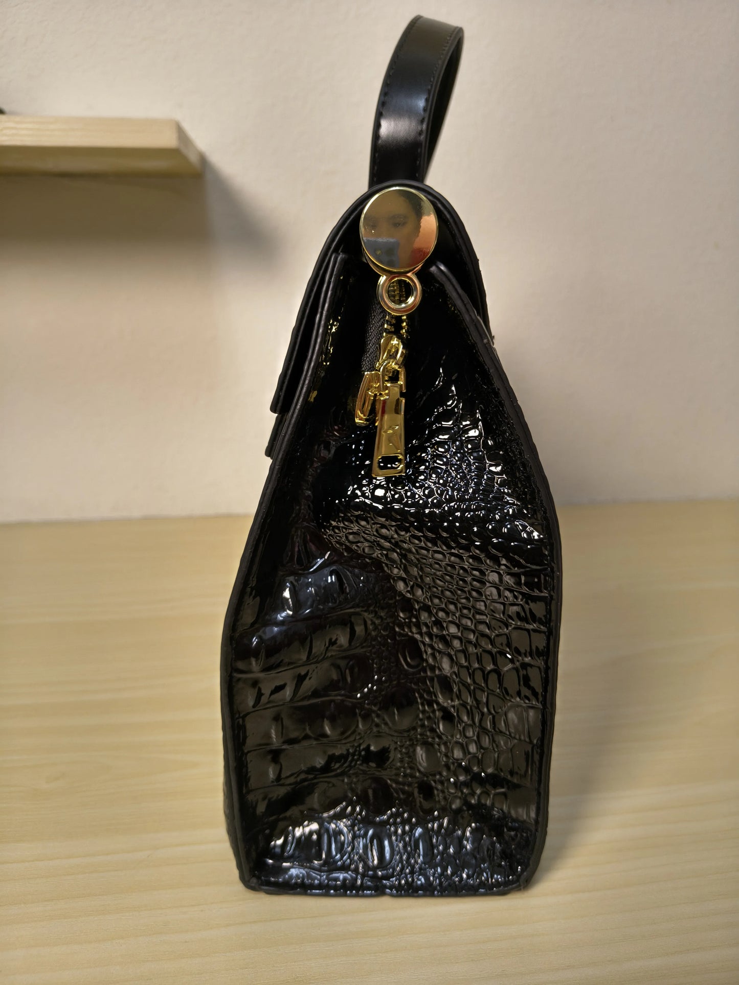 Black Crocodile Embossed Structured Bag (E105)