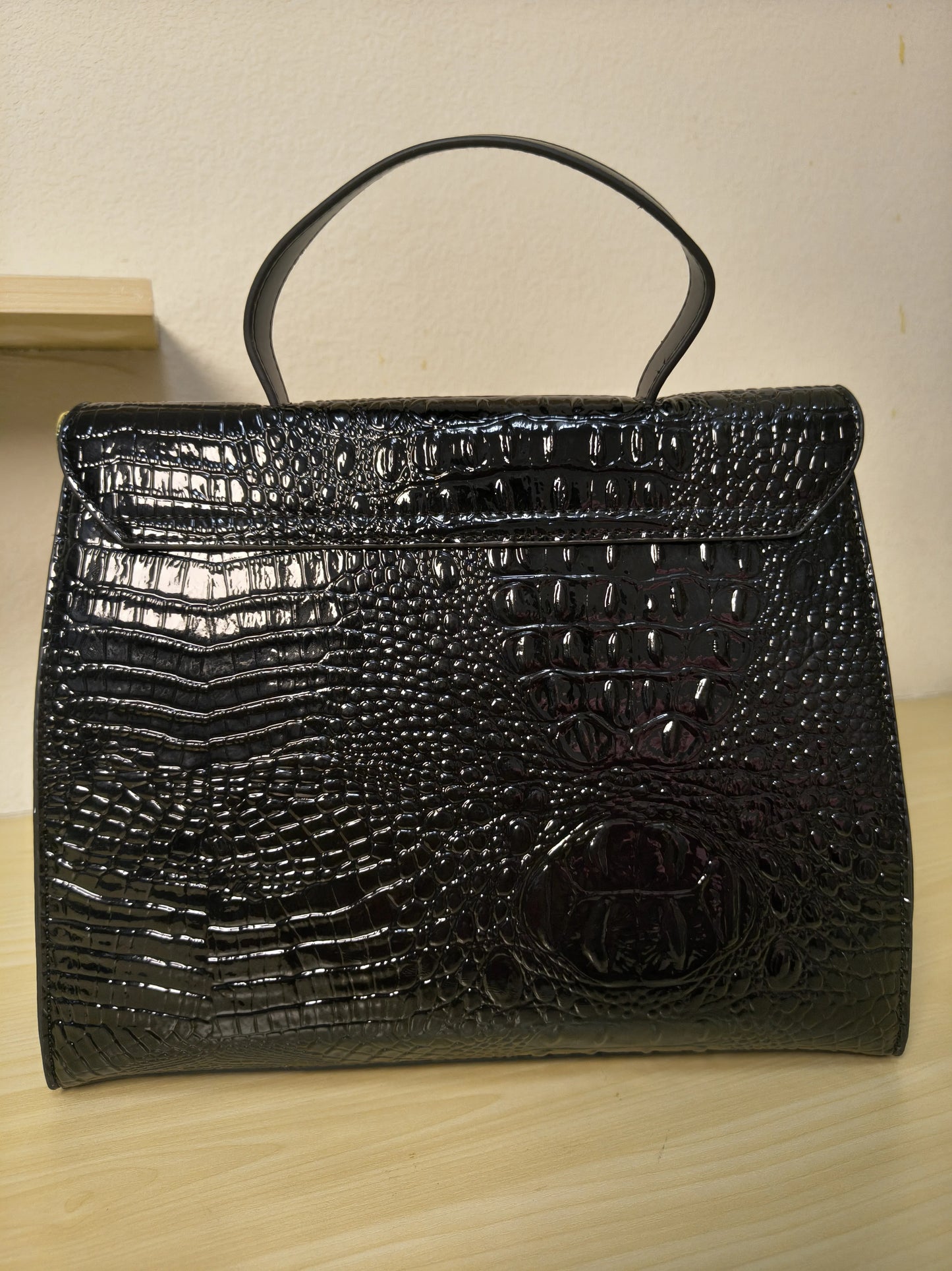 Black Crocodile Embossed Structured Bag (E105)