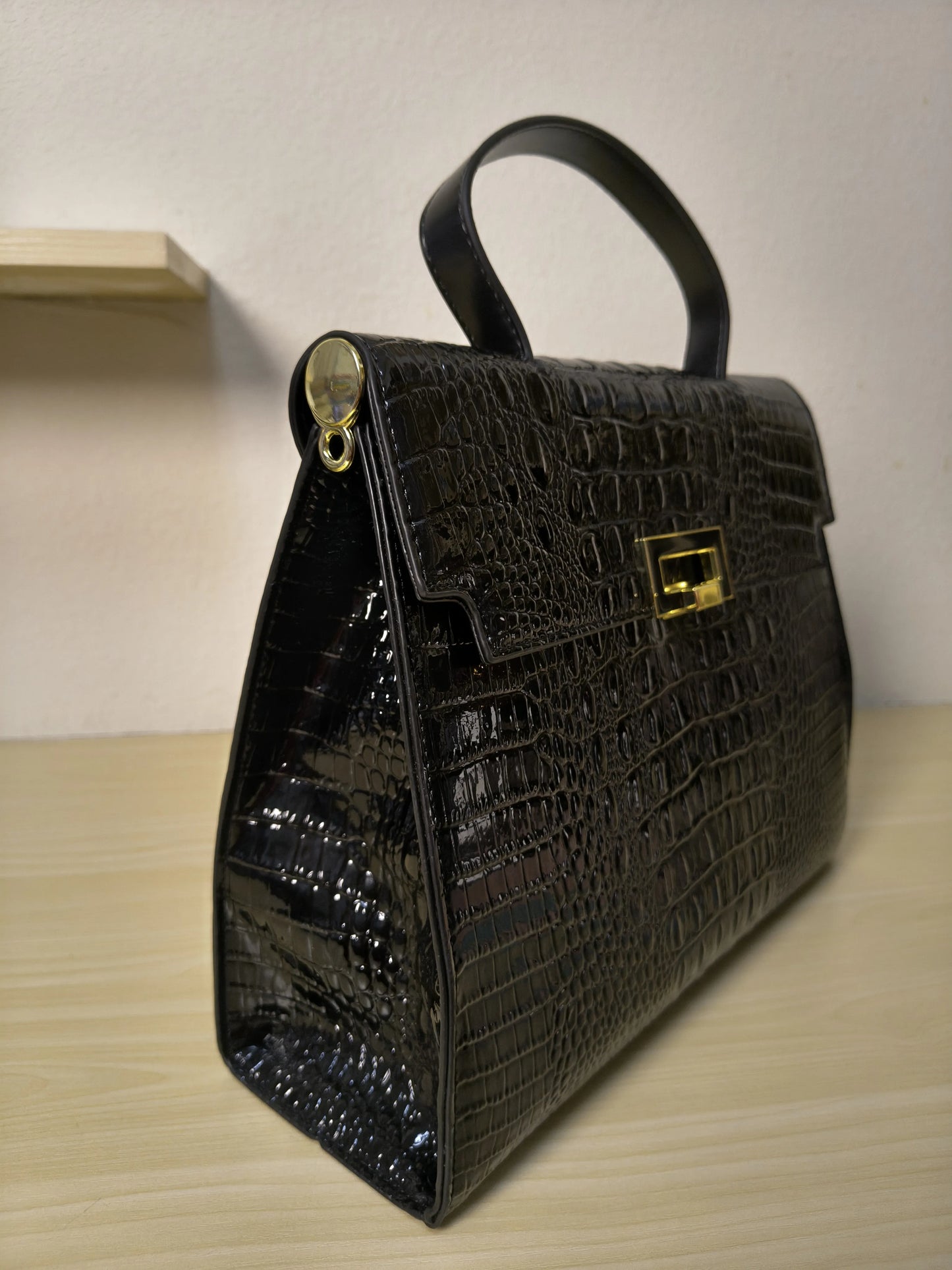 Black Crocodile Embossed Structured Bag (E105)