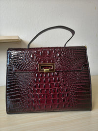 Burgundy Gradient Crocodile Embossed Structured Bag (E107)