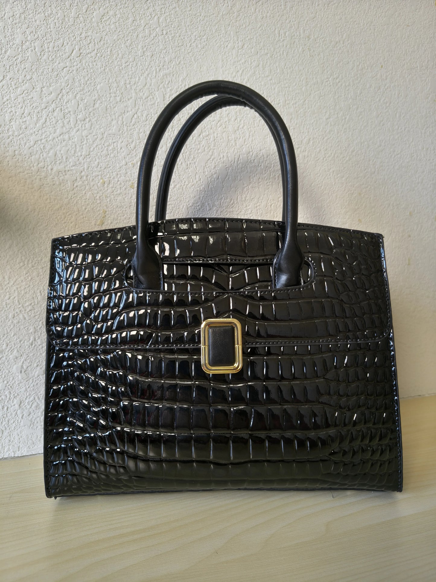 Black Crocodile Embossed Structured Bag (E108)