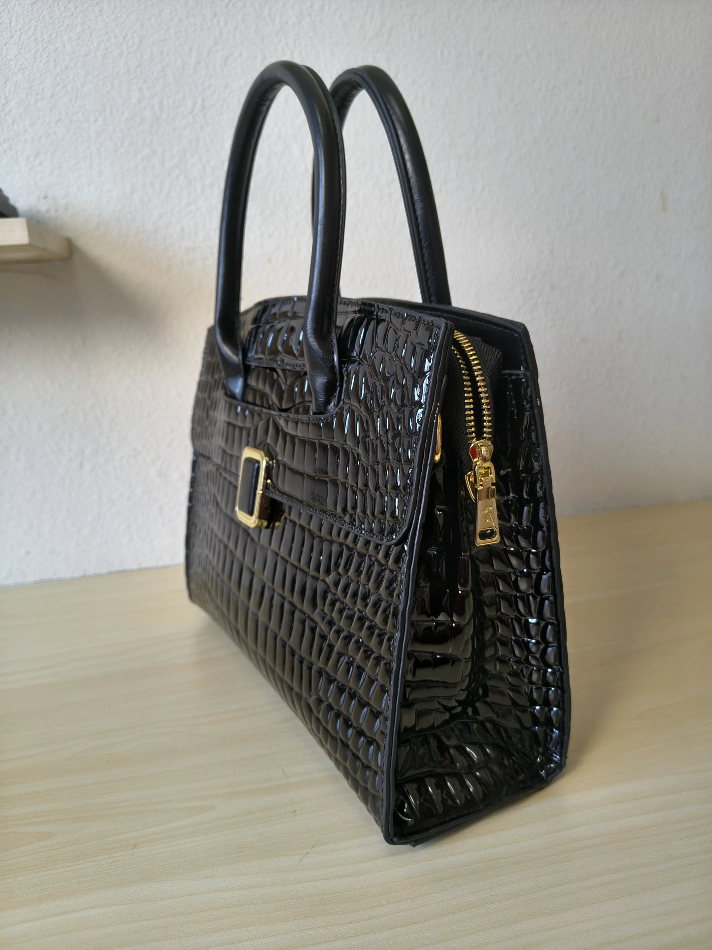 Black Crocodile Embossed Structured Bag (E108)