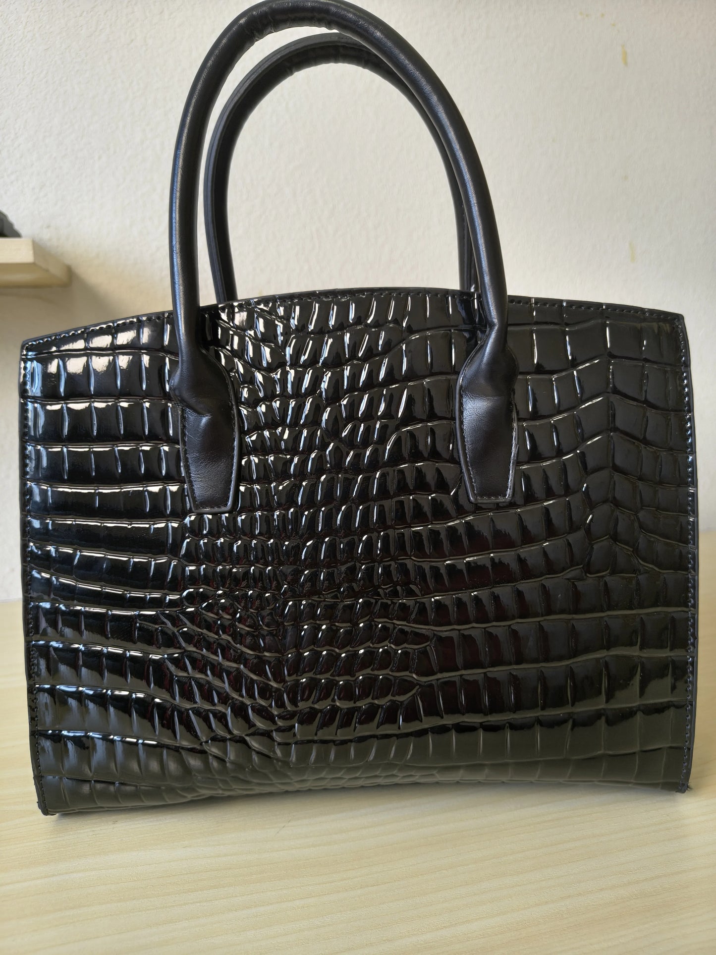 Black Crocodile Embossed Structured Bag (E108)