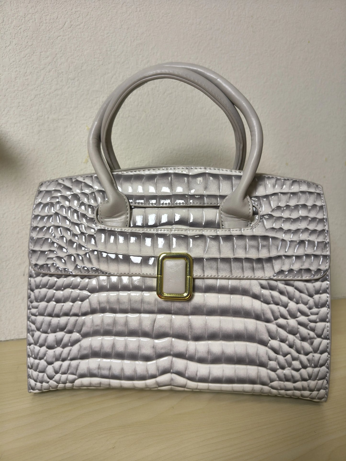 Light Grey Crocodile Embossed Structured Bag (E109)