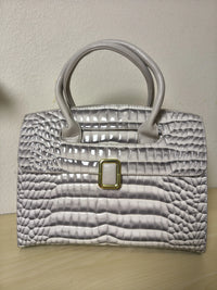 Light Grey Crocodile Embossed Structured Bag (E109)
