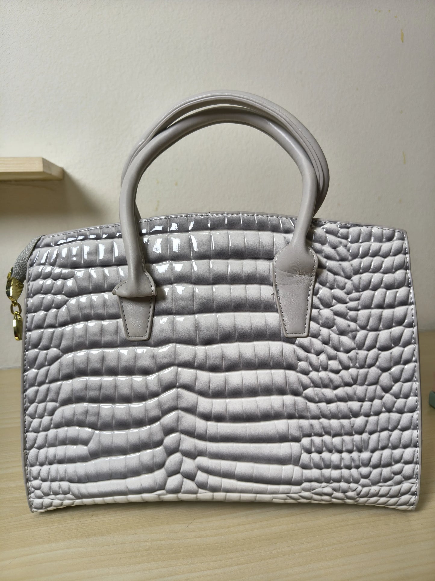 Light Grey Crocodile Embossed Structured Bag (E109)