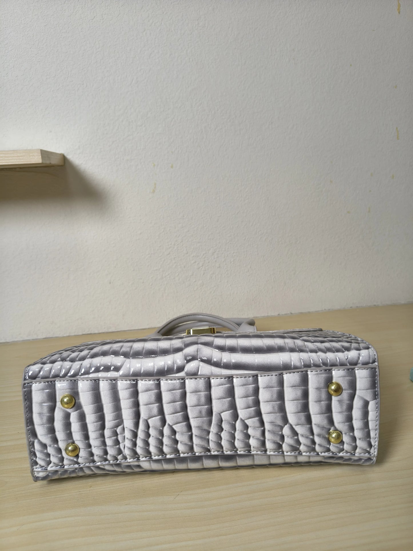 Light Grey Crocodile Embossed Structured Bag (E109)