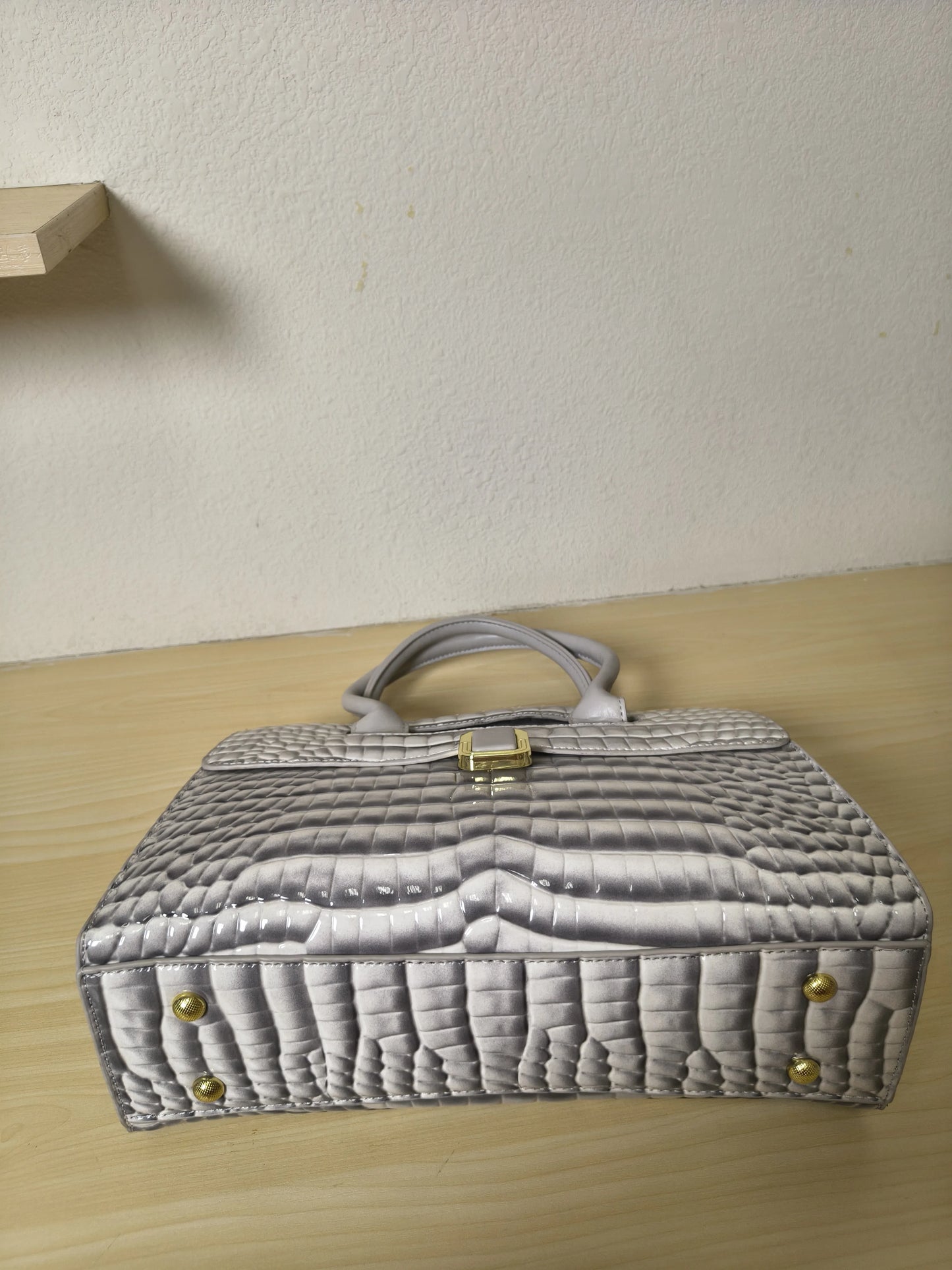 Light Grey Crocodile Embossed Structured Bag (E109)