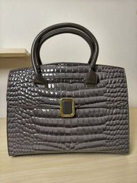 Dark Grey Crocodile Embossed Structured Bag (E110)