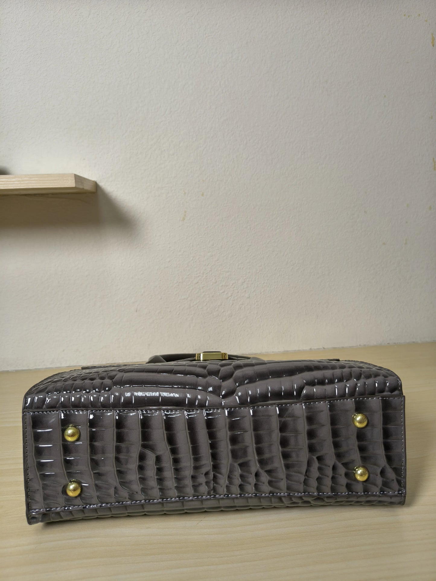 Dark Grey Crocodile Embossed Structured Bag (E110)