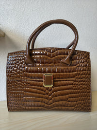 Caramel Crocodile Embossed Structured Bag (E111)