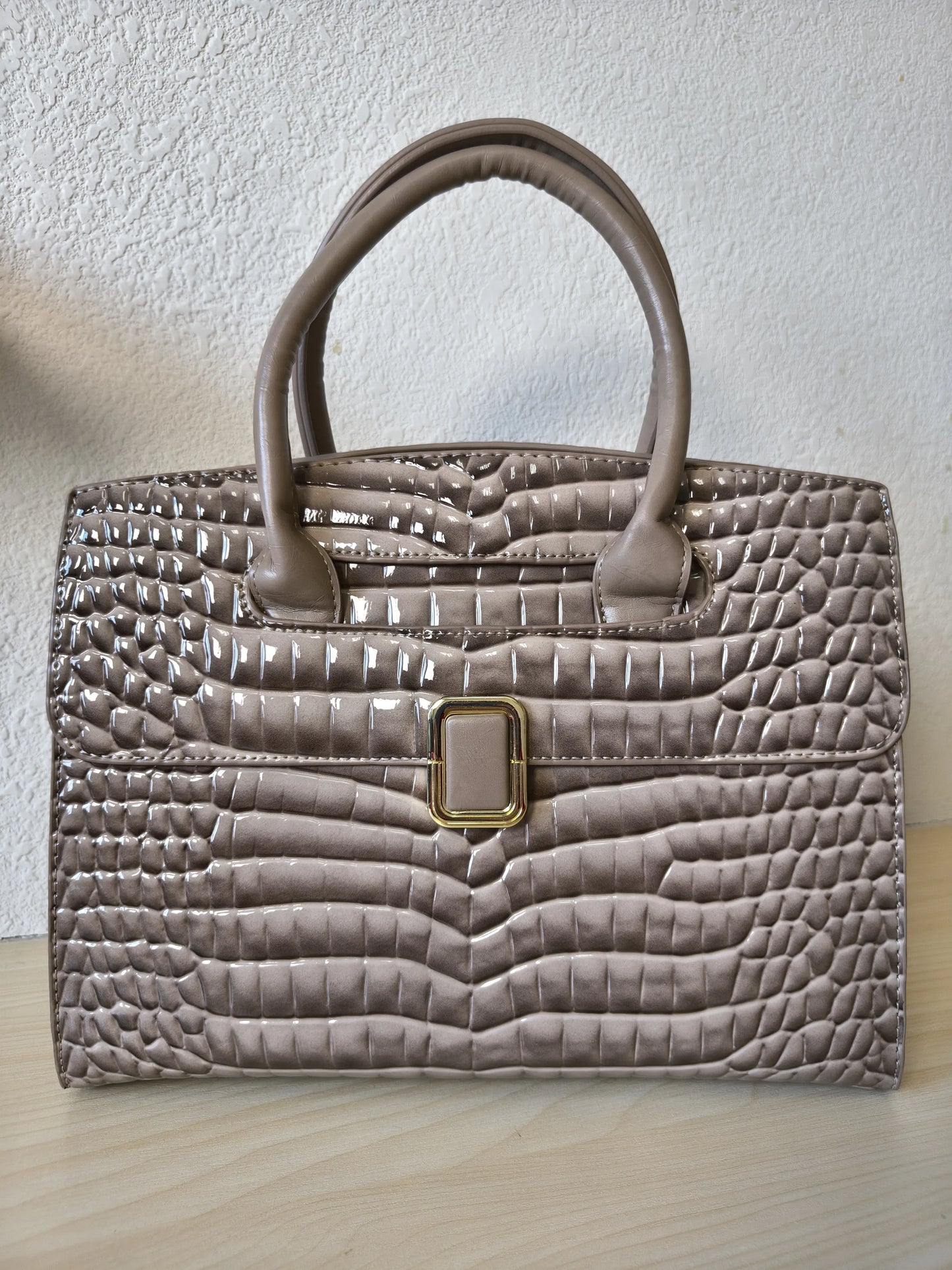 Khaki Crocodile Embossed Structured Bag (E112)