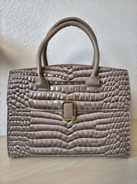 Khaki Crocodile Embossed Structured Bag (E112)