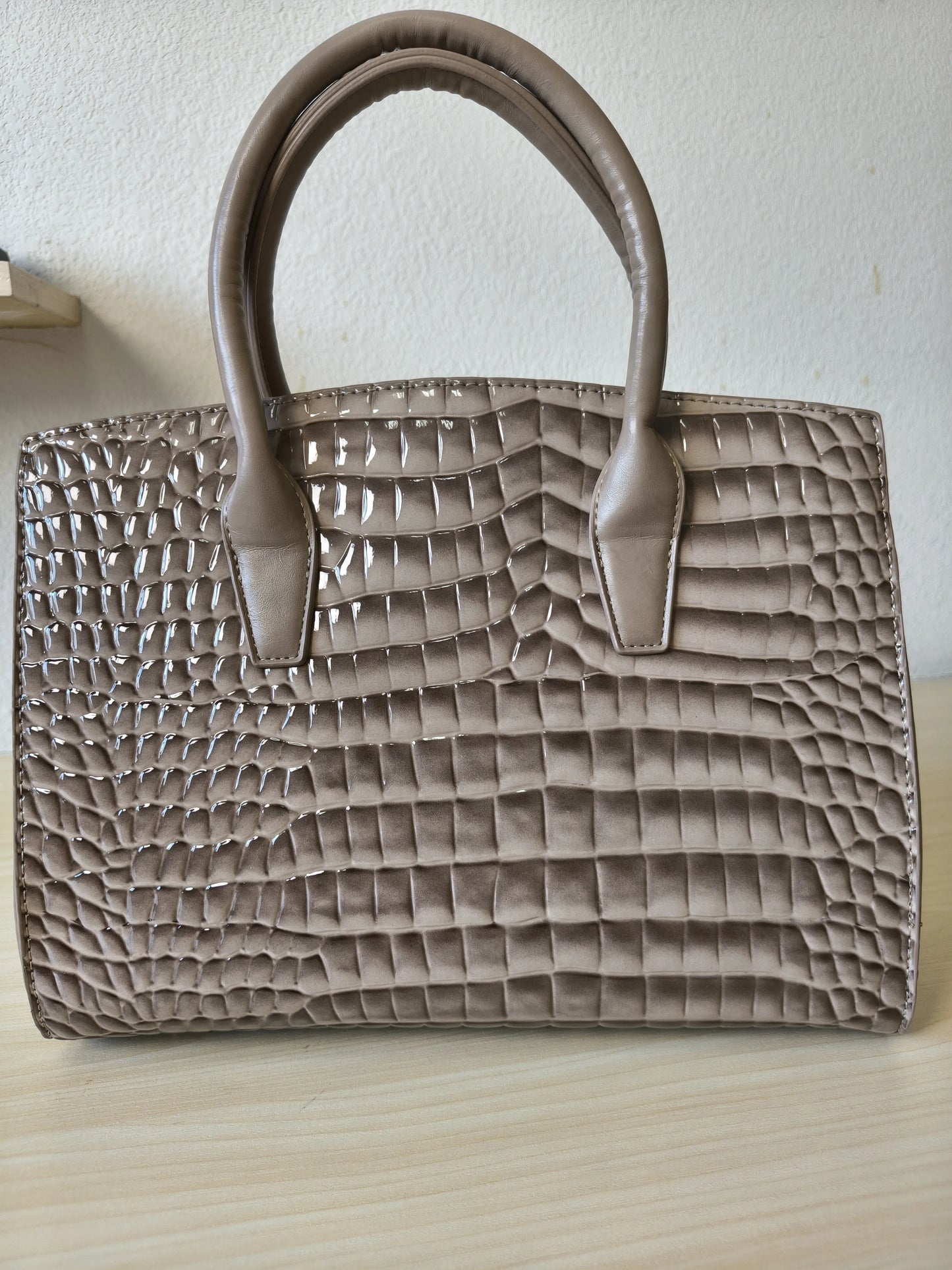 Khaki Crocodile Embossed Structured Bag (E112)