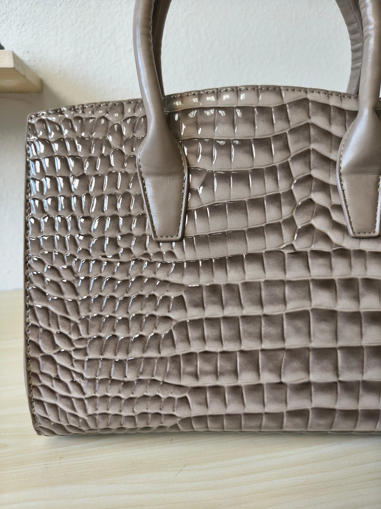 Khaki Crocodile Embossed Structured Bag (E112)