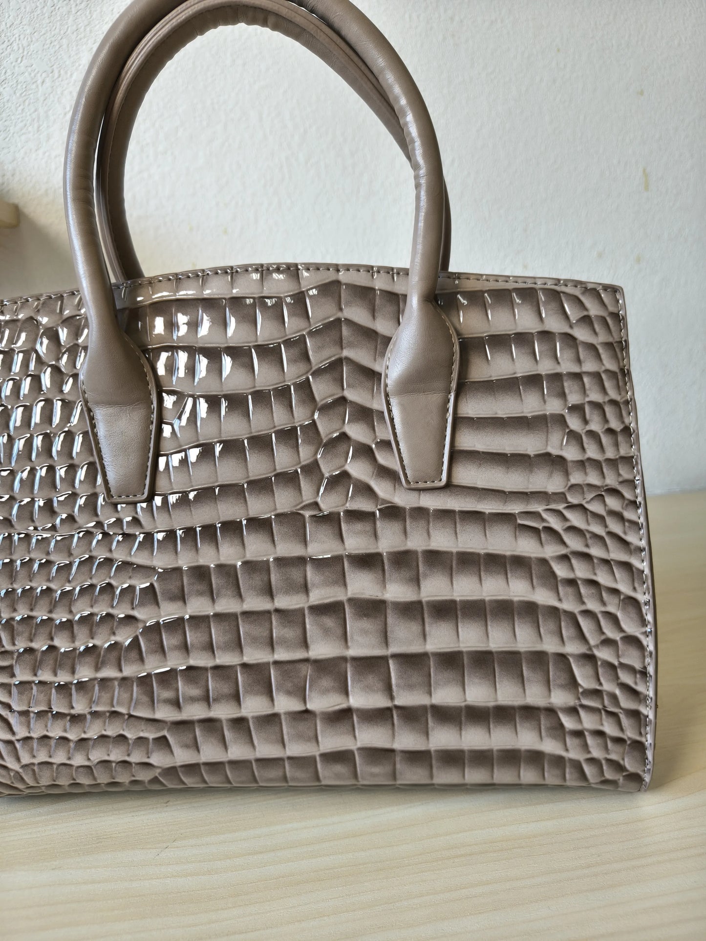 Khaki Crocodile Embossed Structured Bag (E112)