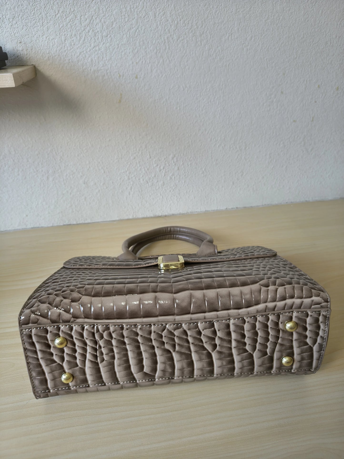 Khaki Crocodile Embossed Structured Bag (E112)