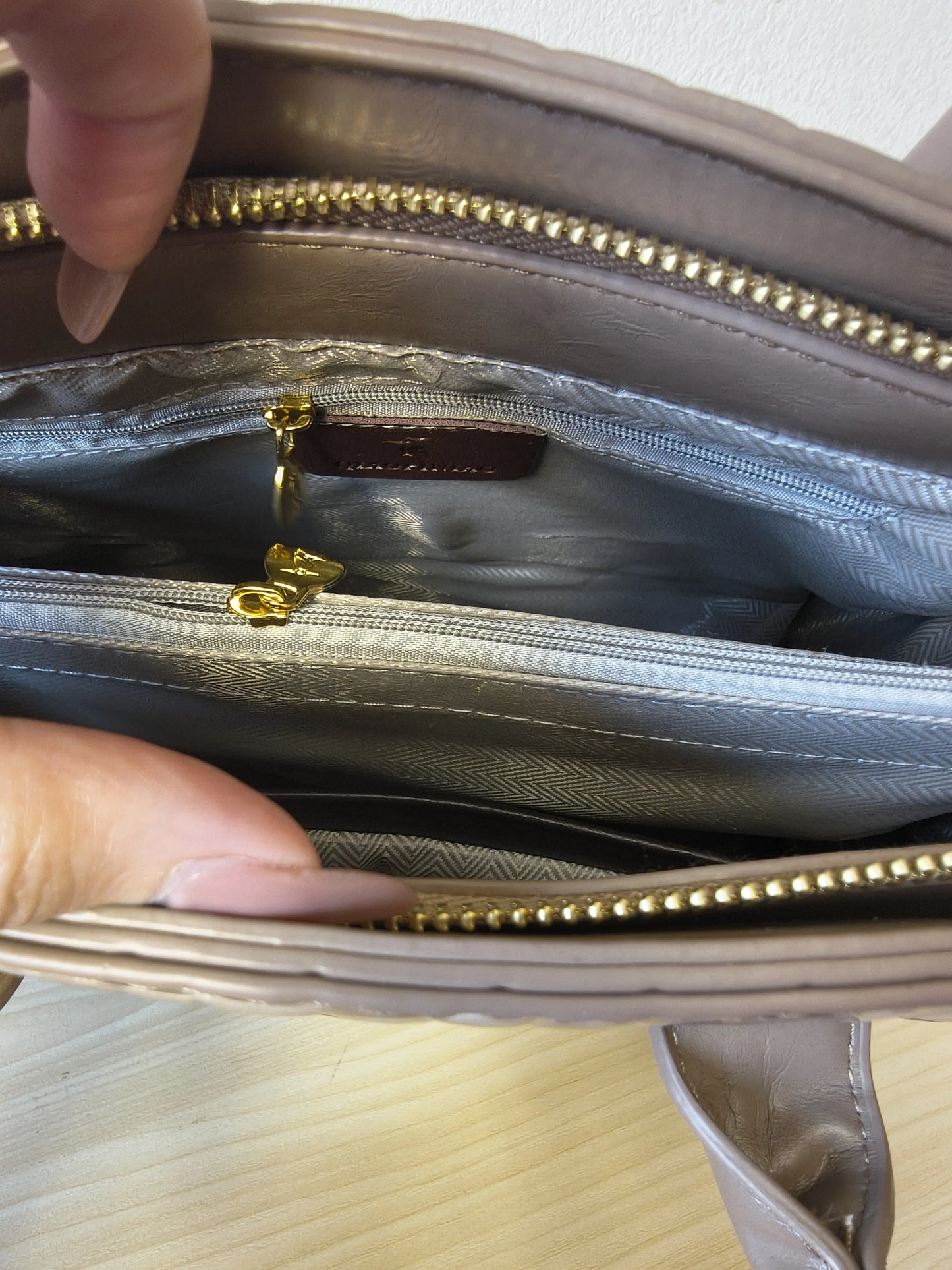 Khaki Crocodile Embossed Structured Bag (E112)