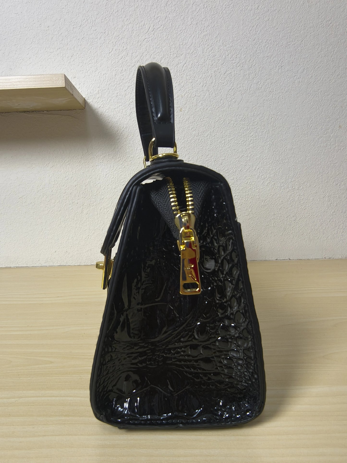 Black Crocodile Embossed Boston Bag (E118)