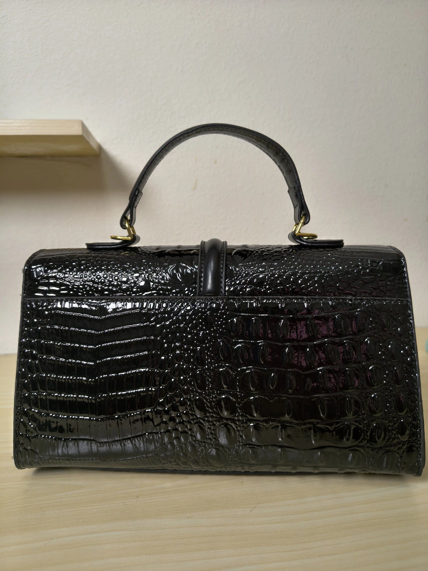 Black Crocodile Embossed Boston Bag (E118)