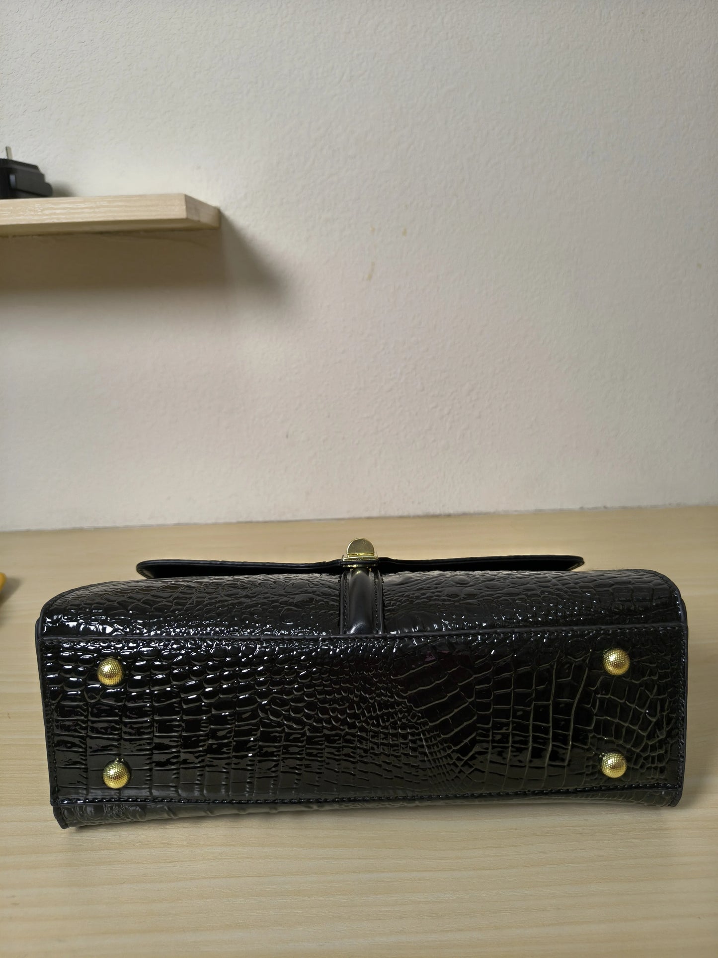 Black Crocodile Embossed Boston Bag (E118)
