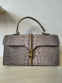 Khaki Gradient Crocodile Embossed Boston Bag (E119)