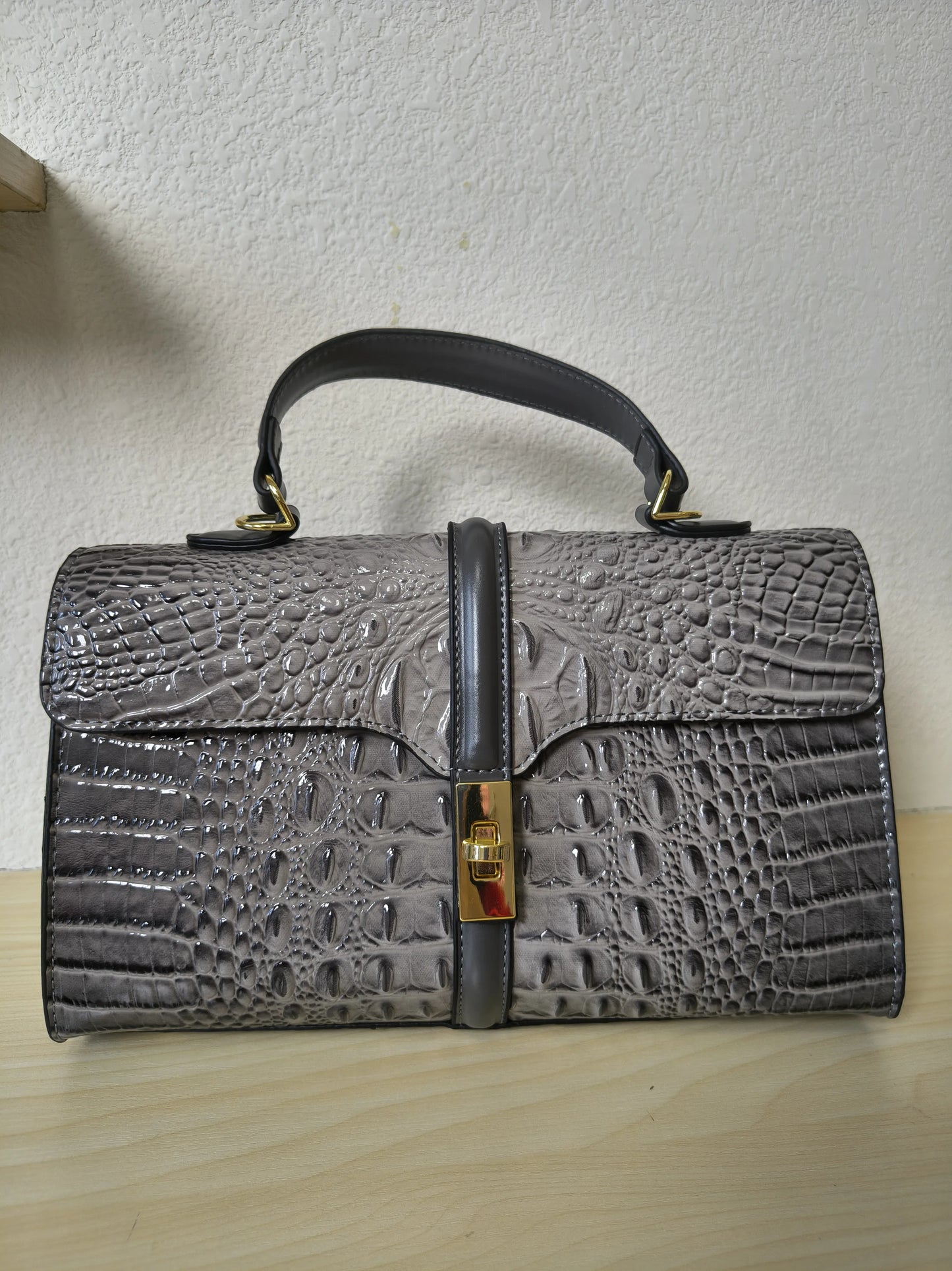 Dark Grey Gradient Crocodile Embossed Boston Bag (E120)