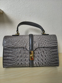 Dark Grey Gradient Crocodile Embossed Boston Bag (E120)