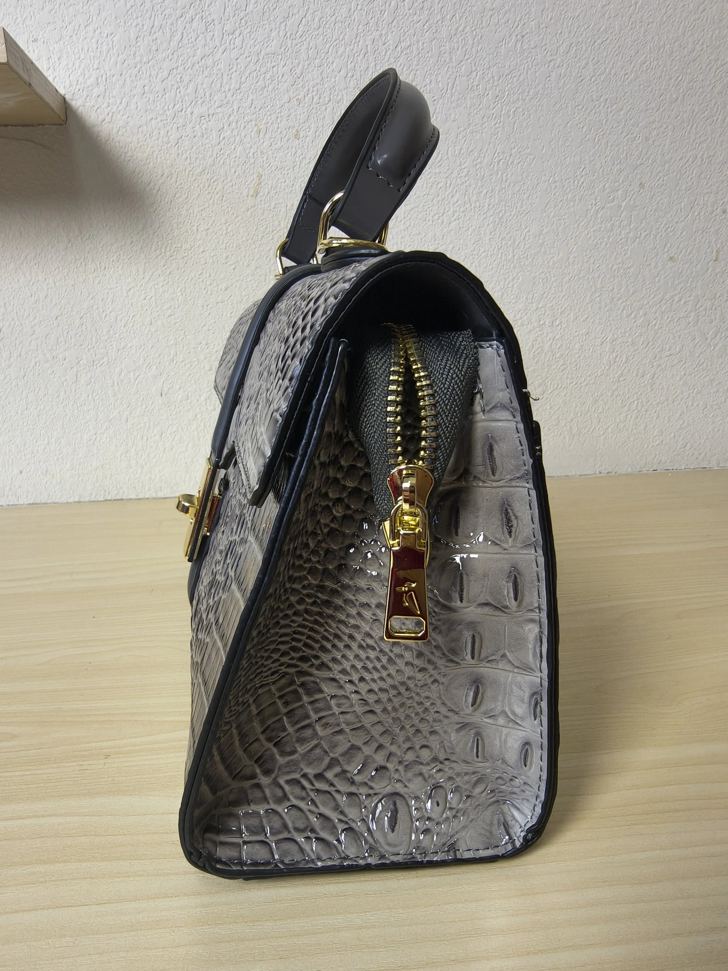 Dark Grey Gradient Crocodile Embossed Boston Bag (E120)