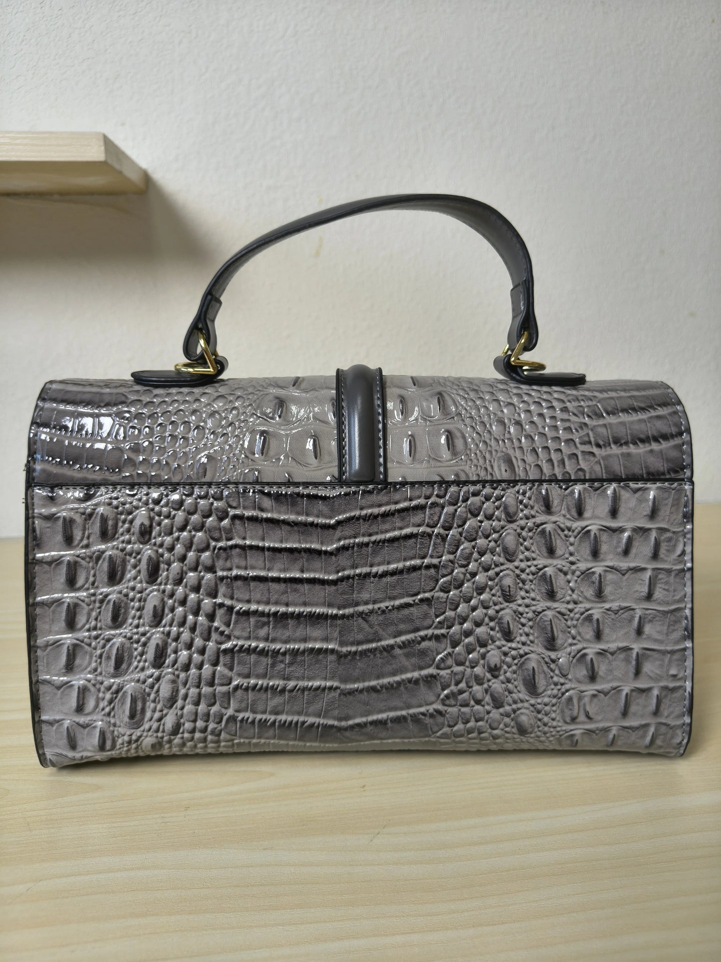 Dark Grey Gradient Crocodile Embossed Boston Bag (E120)