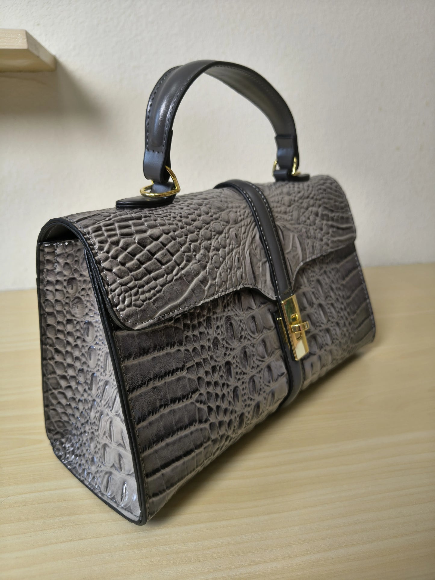 Dark Grey Gradient Crocodile Embossed Boston Bag (E120)
