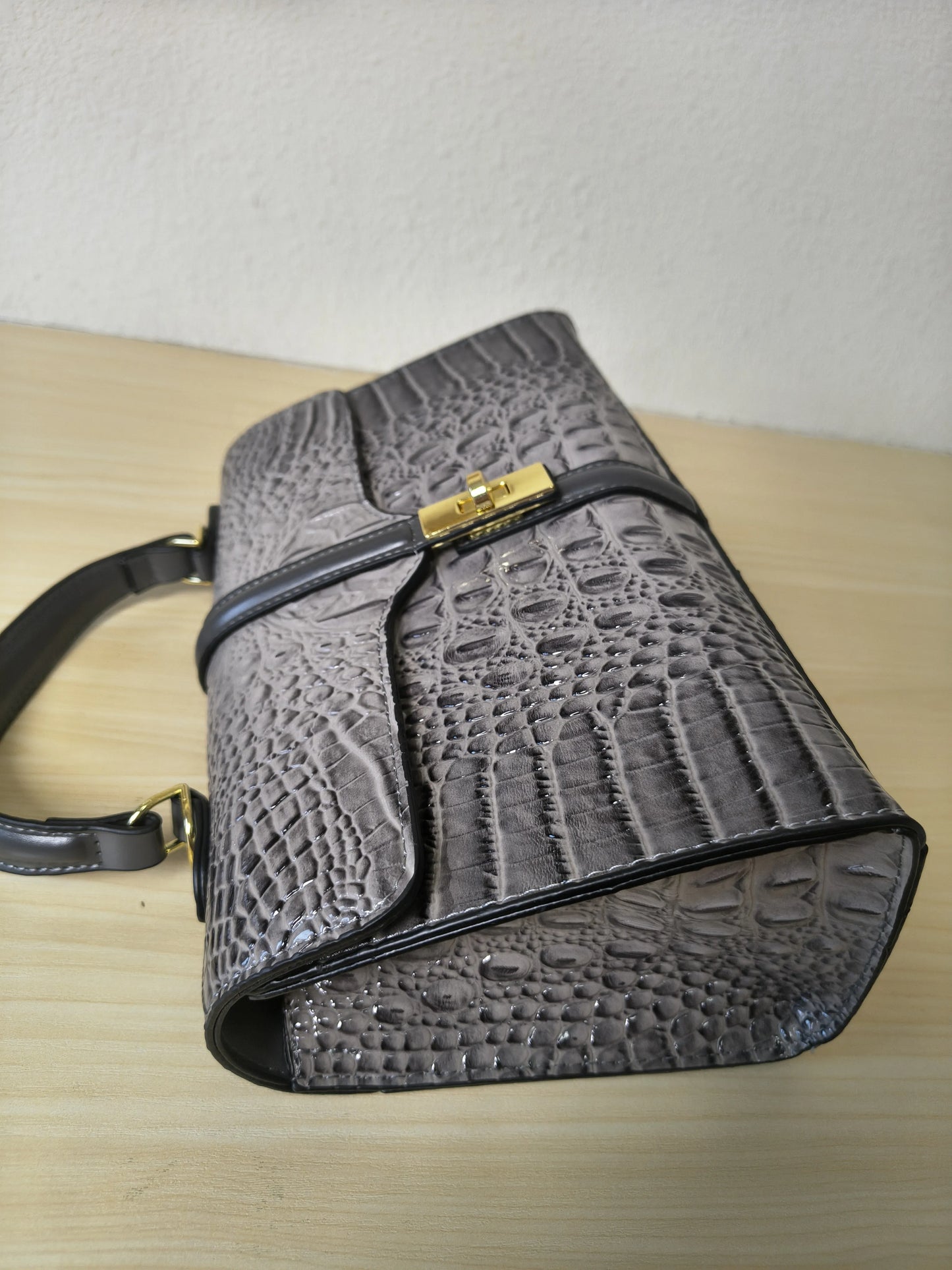 Dark Grey Gradient Crocodile Embossed Boston Bag (E120)