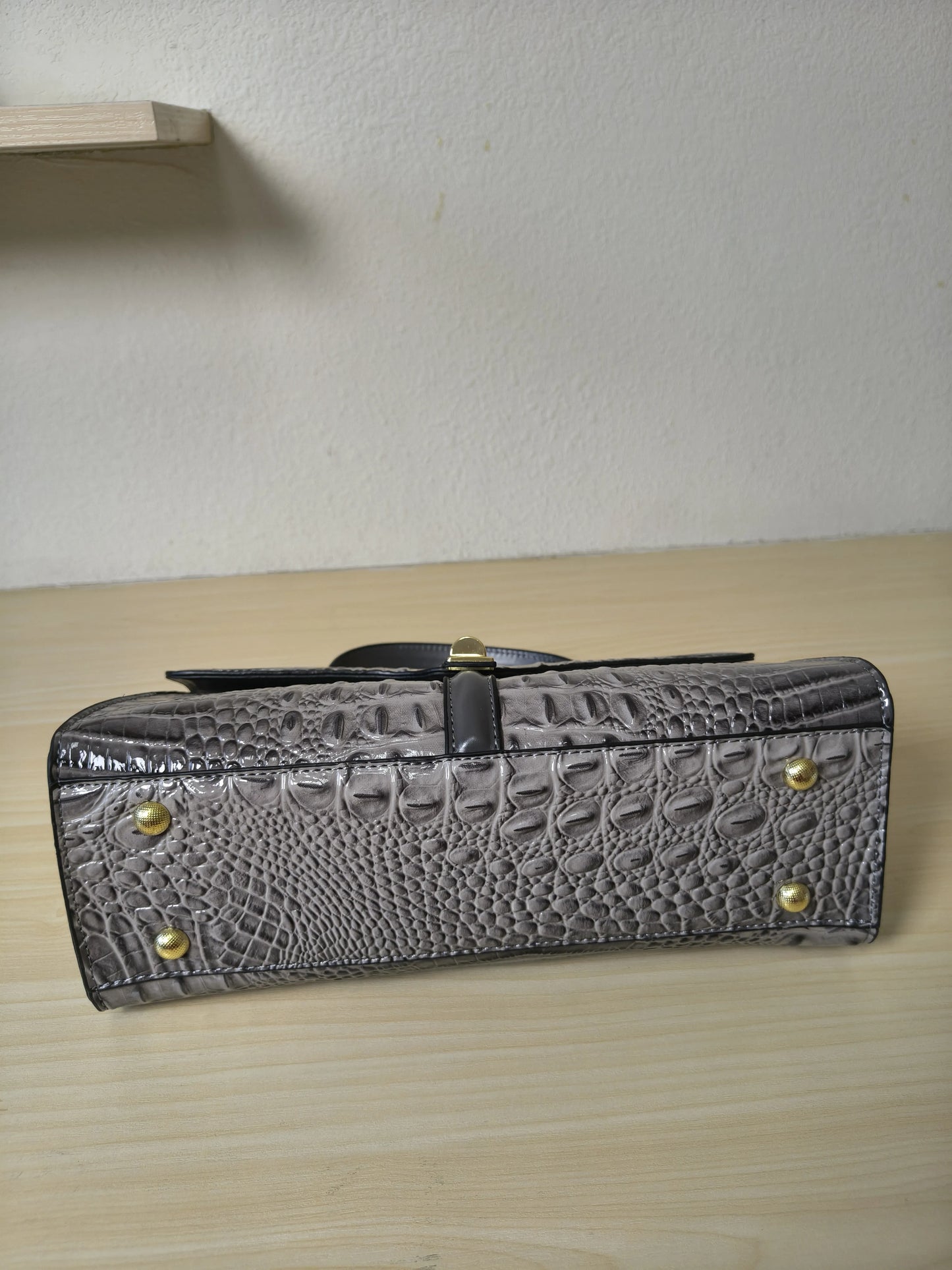 Dark Grey Gradient Crocodile Embossed Boston Bag (E120)
