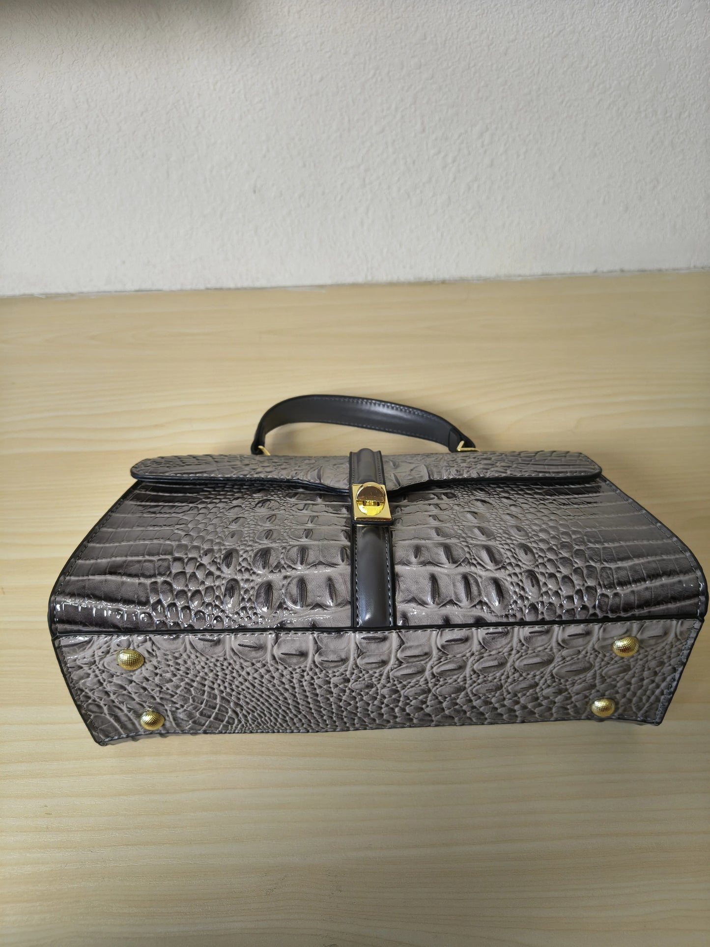 Dark Grey Gradient Crocodile Embossed Boston Bag (E120)