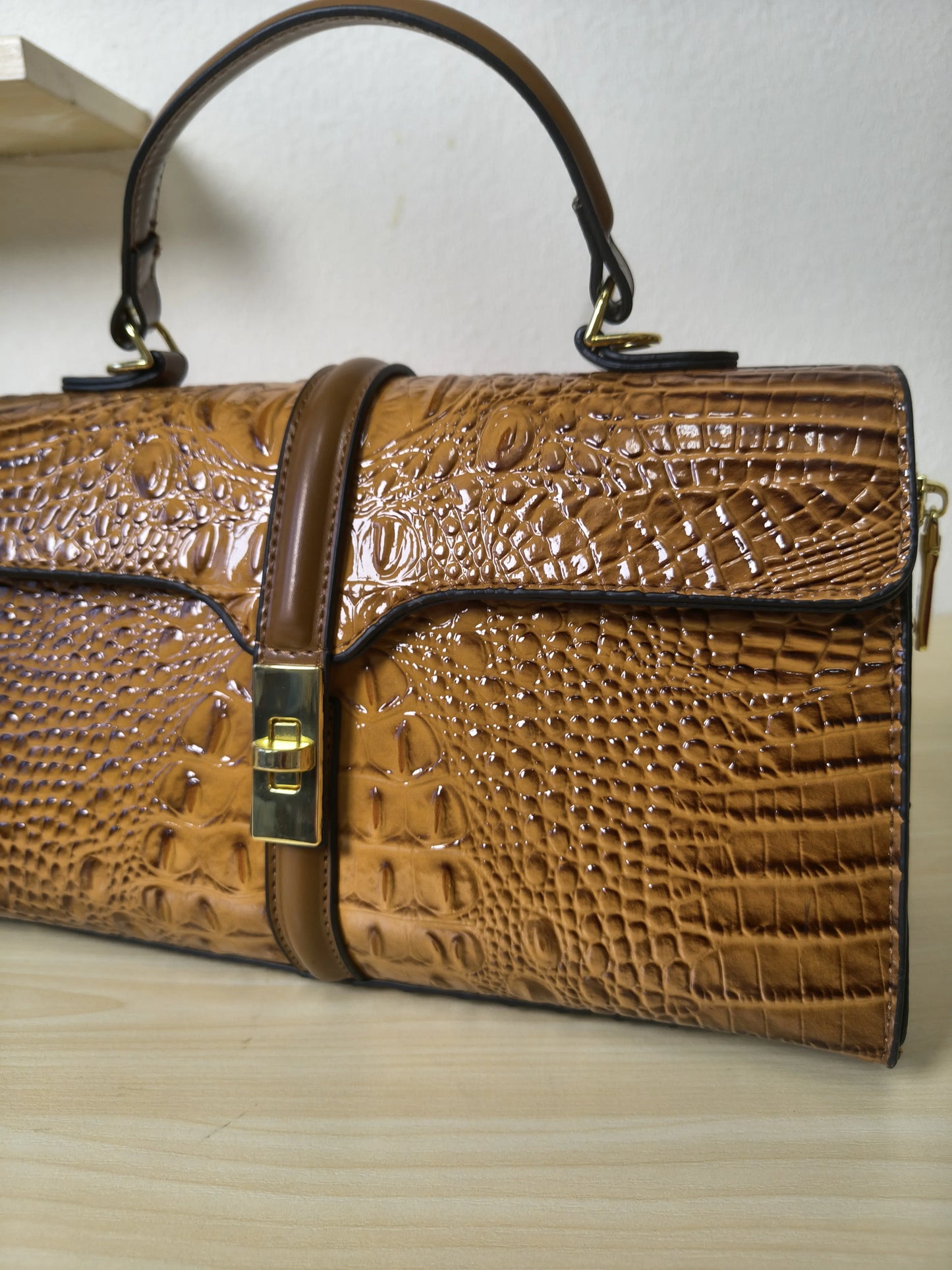 Caramel Gradient Crocodile Embossed Boston Bag (E121)